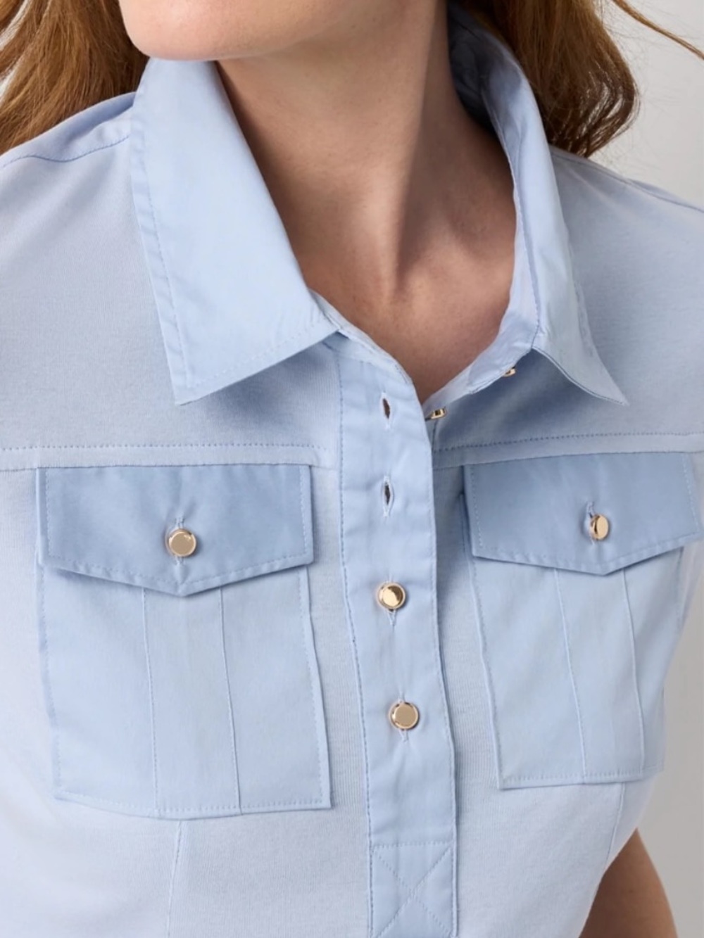 WHBM Poplin Detail Knit Polo Henley - Picture 3 of 8